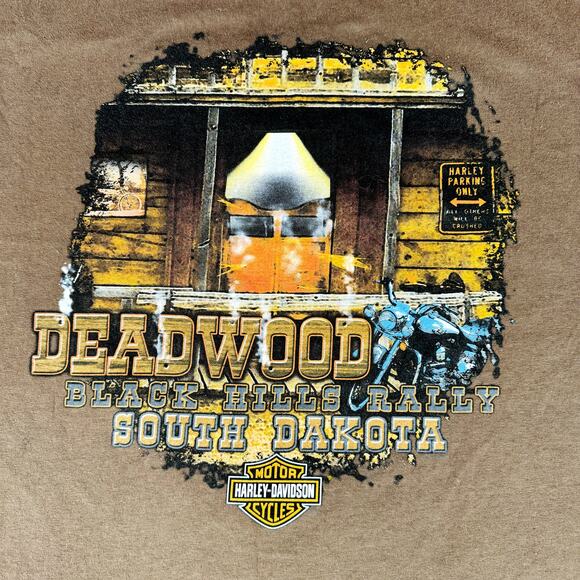 Harley Davidson Shirt Men's XL Brown Sturgis Graphic Deadwood Motorcycles 2006 - Picture 7 of 9